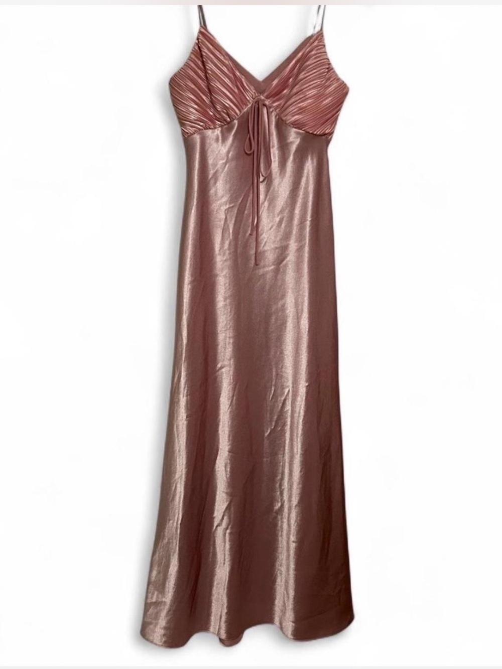 Vintage Pink satin effect maxi prom wedding guest dress